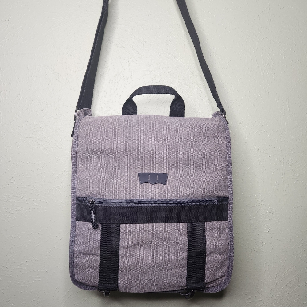 Levi's Canvas Laptop Large Messenger Bag Gray Black Y2K